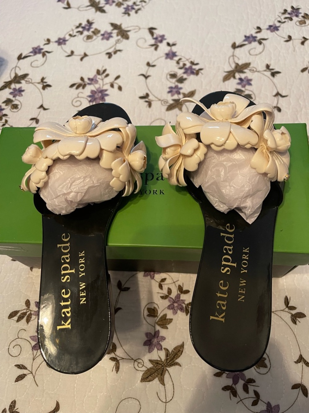 kate spade Cream Floral Embellished Slide Mules